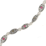Sterling Silver & Bronze Antique Bracelet - Red Zircon Oval Design