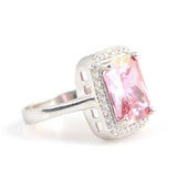 925 Sterling Silver Rectangular Pink Quartz & Zircon Entourage Ring