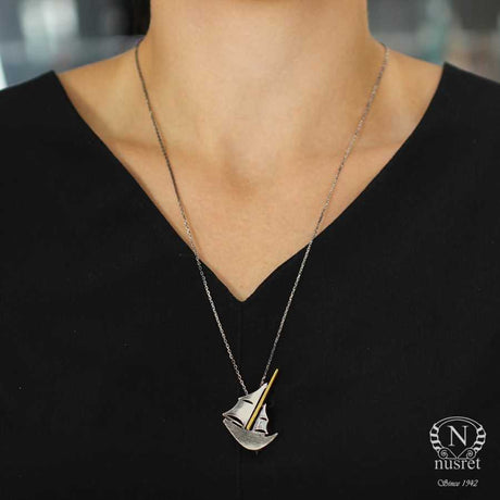 925 Sterling Silver Handcrafted Sails of Hope Brooch Necklace