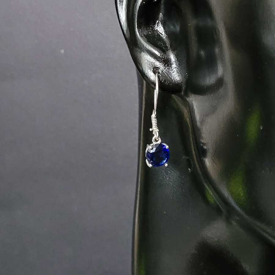 Premium 925 Sterling Silver Large Round Synthetic Sapphire Earrings