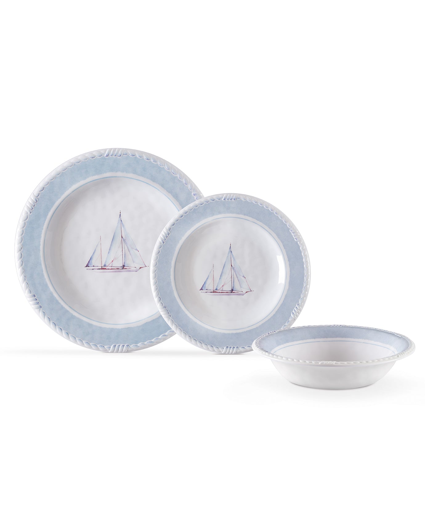 Melamine 6-Person Dinner Set - Contemporary Blue & White Design