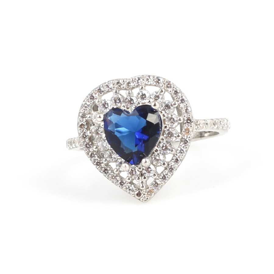 Premium 925 Sterling Silver Heart Shaped Sapphire Ring
