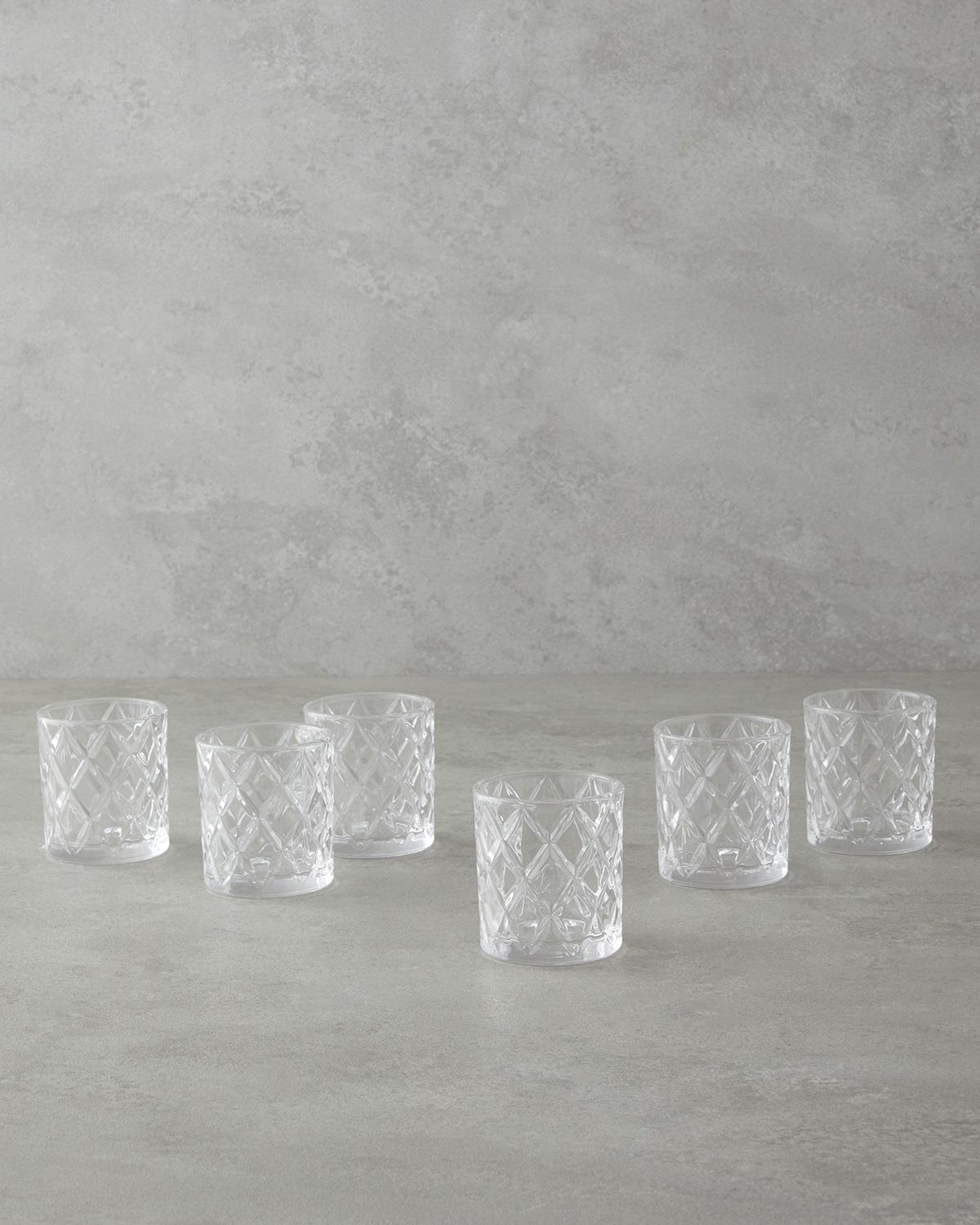 Premium Diamond Cut Clear Espresso Demitasse Glasses   Set of 6
