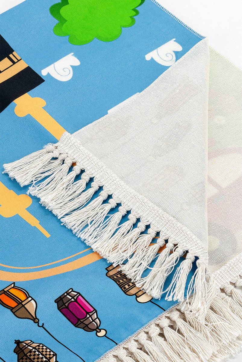 Digital Printed Children's Prayer Rug - with Kaaba and Trolley - TryAladdin