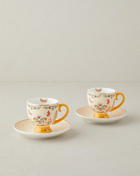Professional New Bone China Espresso Coffee Cup Set Mustard 4 Piece 100ml