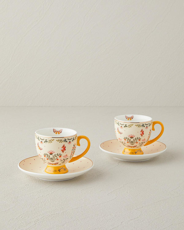 Professional New Bone China Espresso Coffee Cup Set Mustard 4 Piece 100ml