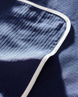Double 100% Cotton Piped Bed Blanket - Soft & Breathable Summer Throw - Navy White - TryAladdin