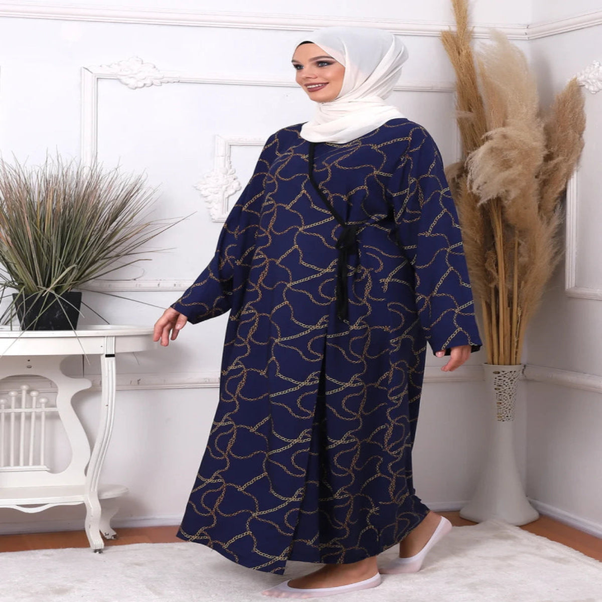 Double Breasted Collar, Cotton Viscose, Tied from the Side Prayer Dress