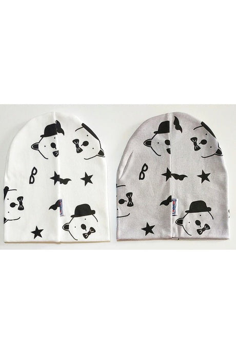 Double - Layered Cotton Bear Print Baby & Kids Beanie Hats - 2 Pack - TryAladdin