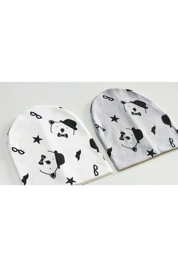 Double - Layered cotton Bear Print Baby & Kids Beanie Hats - 2 Pack - TryAladdin