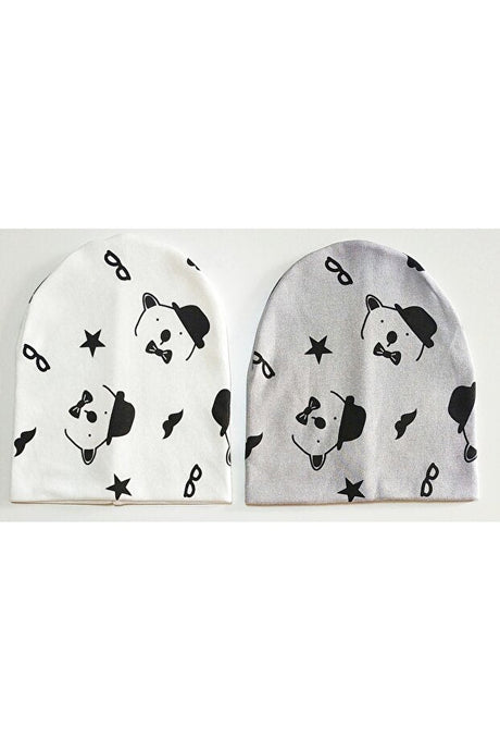 Double - Layered Cotton Bear Print Baby & Kids Beanie Hats - 2 Pack - TryAladdin