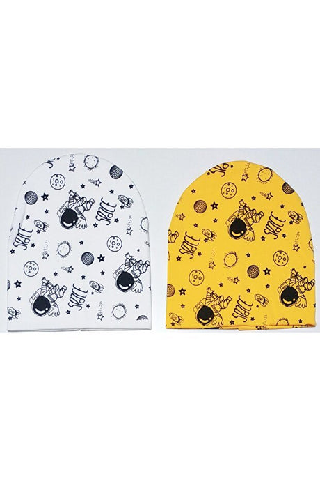 Double - Layered Space Print Baby & Kids Beanie Set - 2 Pack - TryAladdin