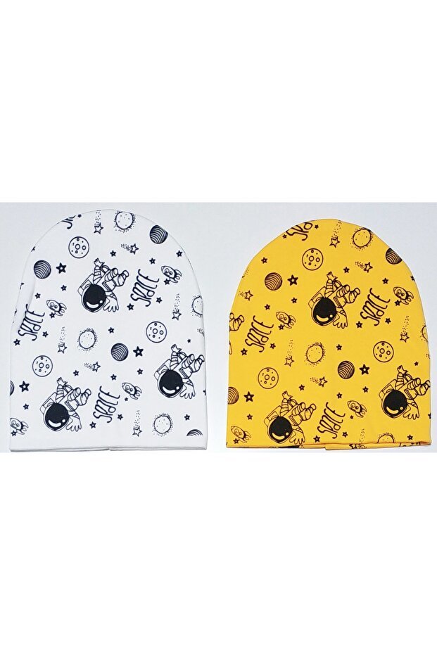 Double - Layered Space Print Baby & Kids Beanie Set - 2 Pack - TryAladdin
