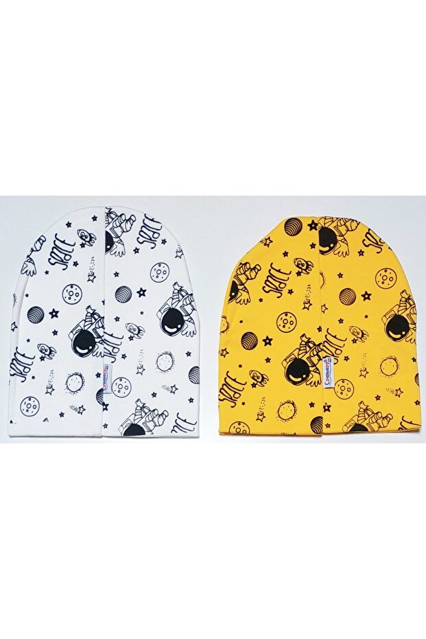 Double - Layered Space Print Baby & Kids Beanie Set - 2 Pack - TryAladdin