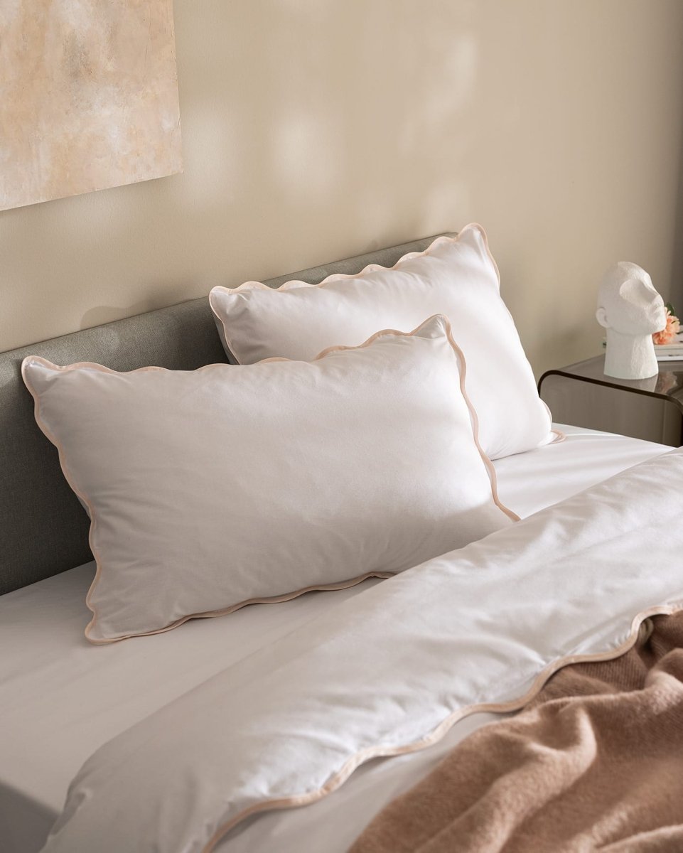 Double Size 100% Cotton Duvet Cover Bedding Set - White & Blush - TryAladdin