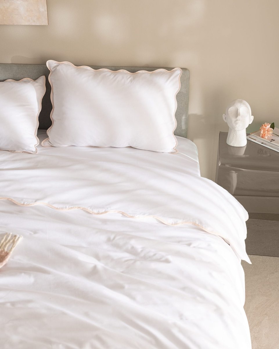 Double Size 100% Cotton Duvet Cover Bedding Set - White & Blush - TryAladdin