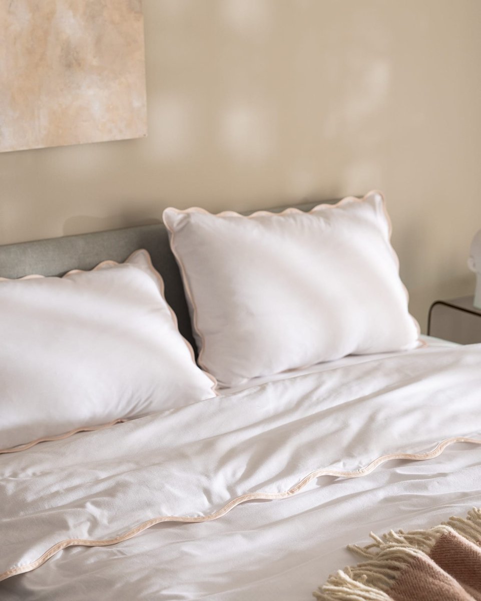 Double Size 100% Cotton Duvet Cover Bedding Set - White & Blush - TryAladdin