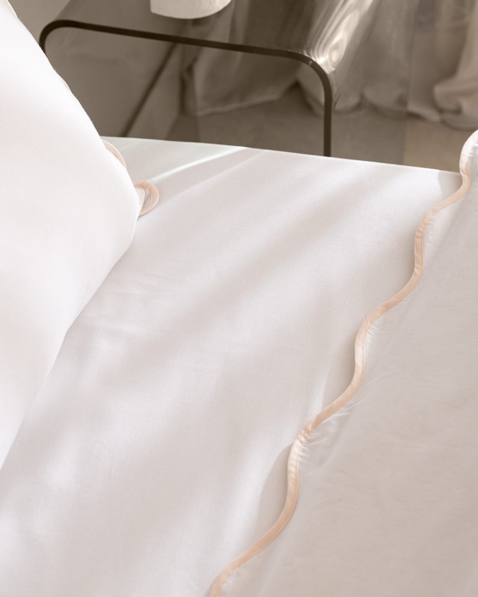 Double Size 100% Cotton Duvet Cover Bedding Set - White & Blush - TryAladdin