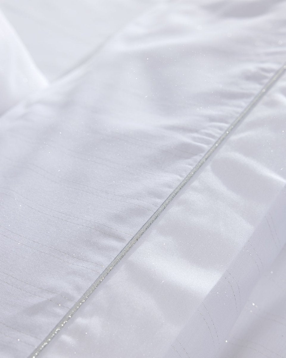 Double Size Shimmer Sateen Duvet Cover Set - 100% Cotton - White & Silver - TryAladdin