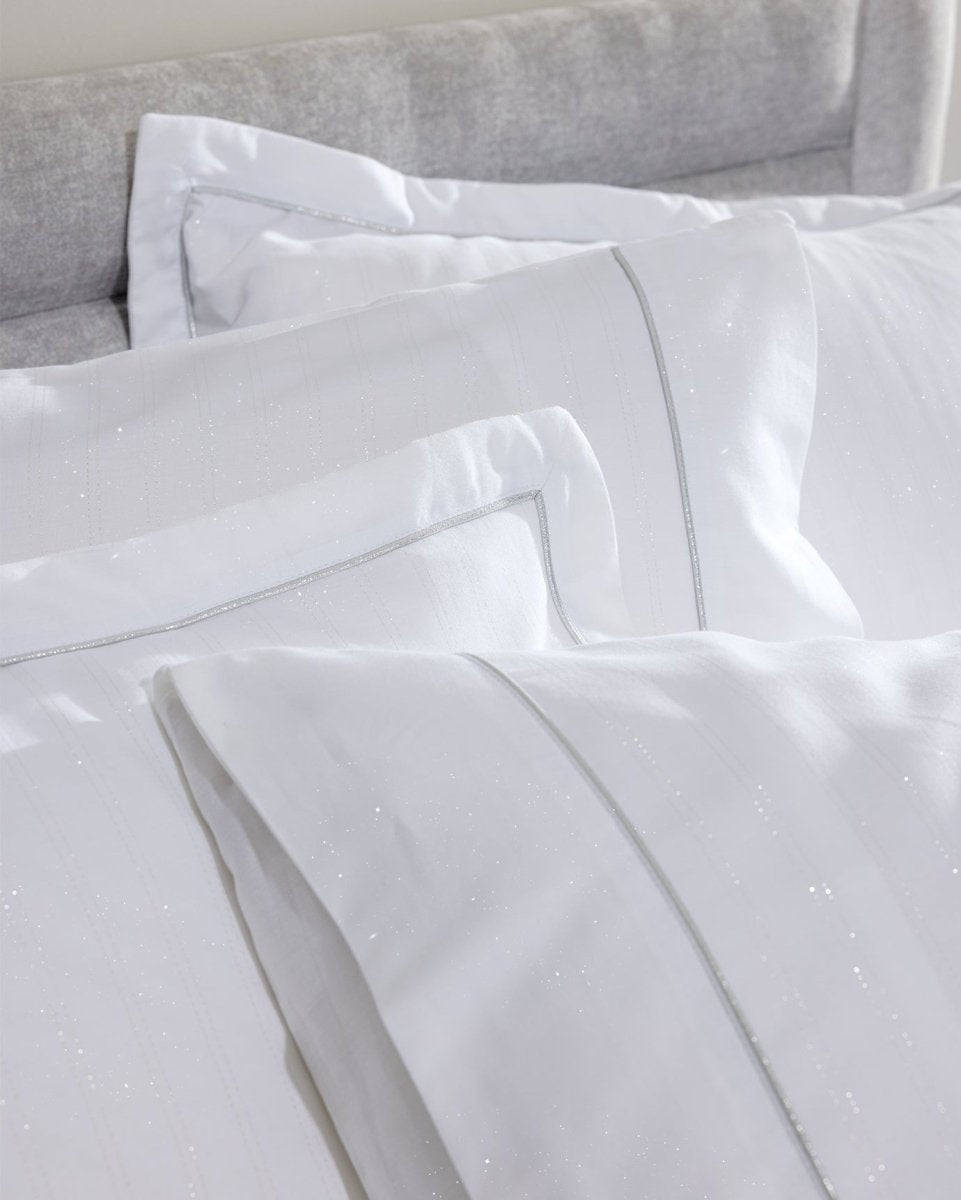 Double Size Shimmer Sateen Duvet Cover Set - 100% Cotton - White & Silver - TryAladdin