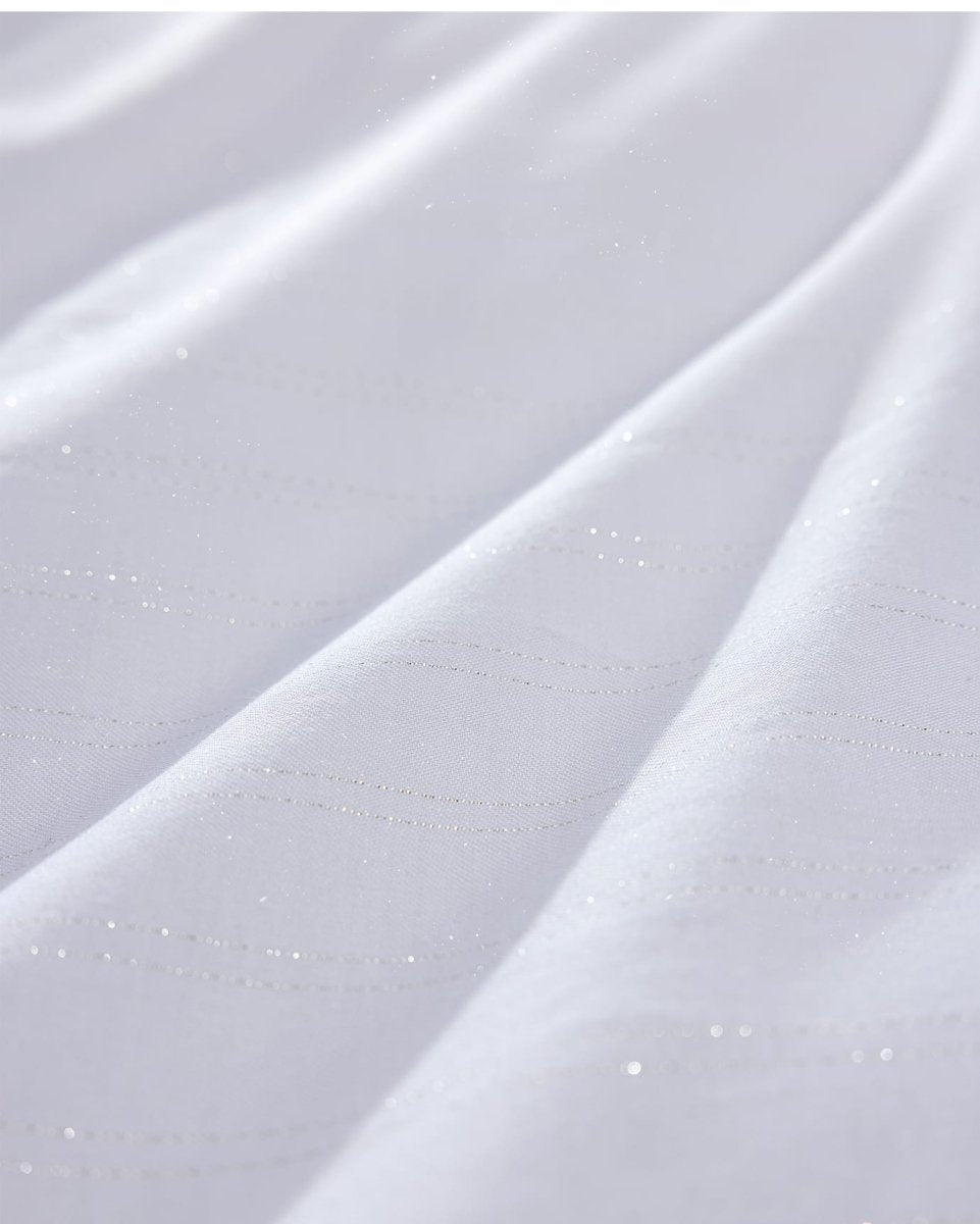Double Size Shimmer Sateen Duvet Cover Set - 100% Cotton - White & Silver - TryAladdin