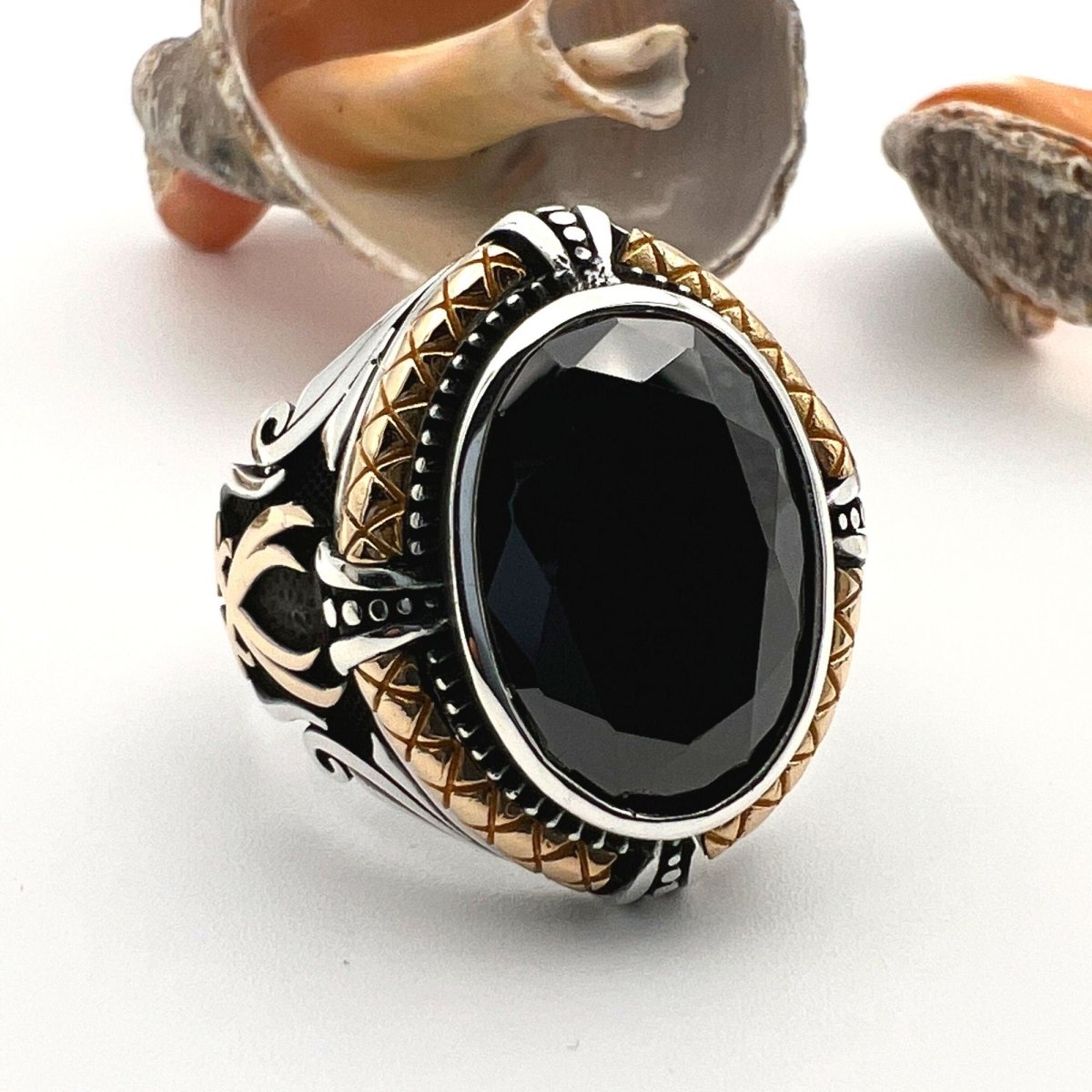 Double Sword Black Onyx Ring - TryAladdin