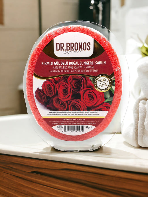 Dr. Bronos | Natural Red Rose Soap with Sponge Dr. Bronos Sponge Soap