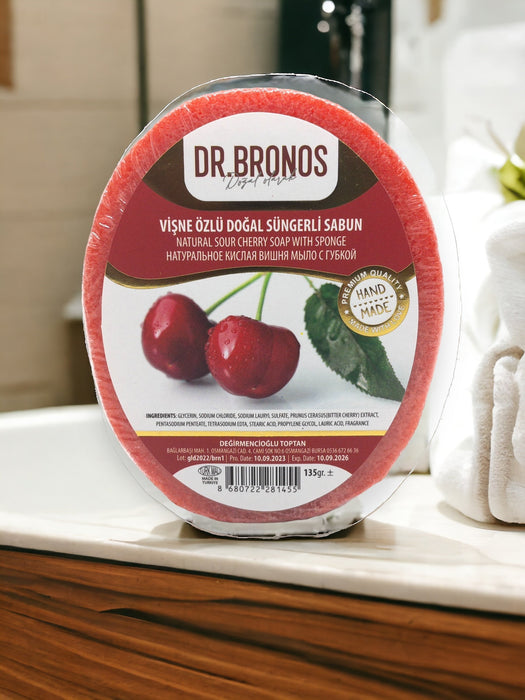 Dr. Bronos | Natural Sour Cherry Soap with Sponge Dr. Bronos Sponge Soap