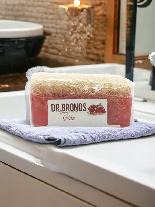 Dr. Bronos | Pomegranate Soap with Natural Pumpkin Loofah Dr. Bronos Natural Fiber Soap