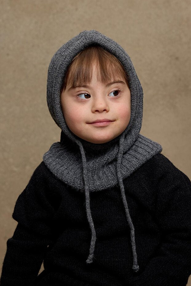 Drawstring Knitted Balaclava - Anthracite - TryAladdin