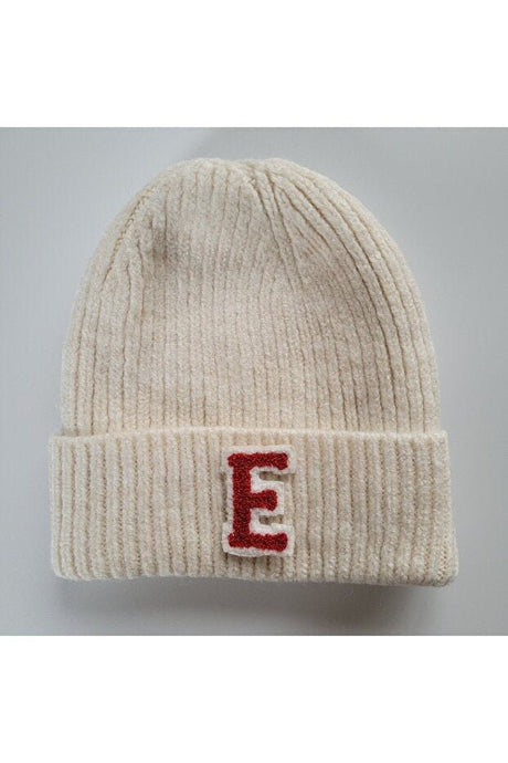 "E" Letter Ecru Wool & Acrylic Blend Knitted Beanie - Standard - TryAladdin