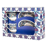 E Orient Premium Porcelain Turkish Coffee Cup Set - Topkapi Iznik Design - 2 Person - 4 Piece - TryAladdin