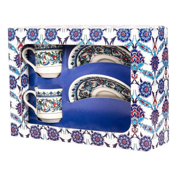 E Orient Premium Porcelain Turkish Coffee Cup Set - Topkapi Iznik Design - 2 Person - 4 Piece - TryAladdin