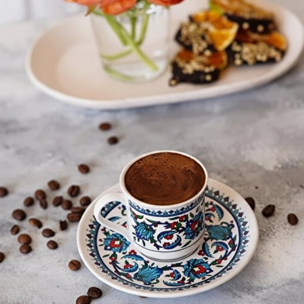 E Orient Premium Porcelain Turkish Coffee Cup Set - Topkapi Iznik Design - 2 Person - 4 Piece - TryAladdin