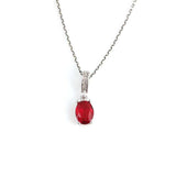 925 Sterling Silver Dainty Oval Synthetic Ruby Pendant Necklace