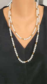 925 Sterling Silver Double Strand Pearl Necklace - Elegant Fancy Design