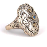 925 Sterling Silver Antique Openwork Cast Ring with Zircon