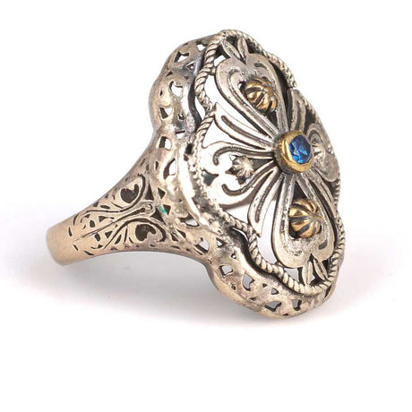 925 Sterling Silver Antique Openwork Cast Ring with Zircon