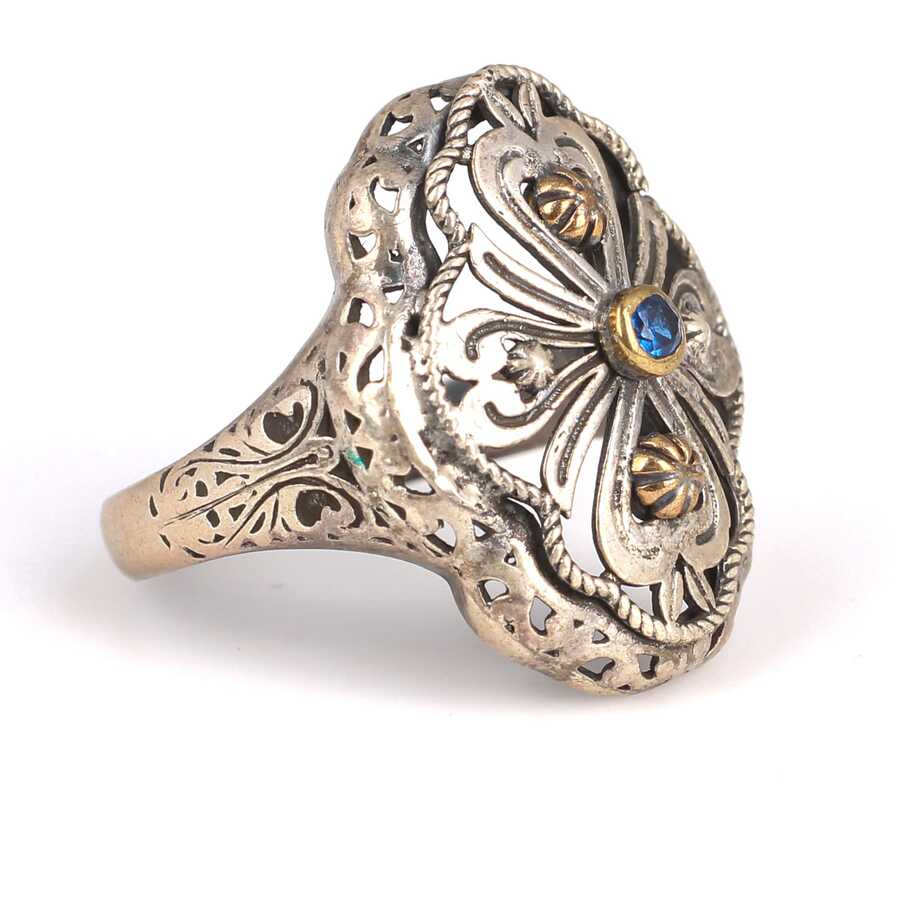 925 Sterling Silver Antique Openwork Cast Ring with Zircon