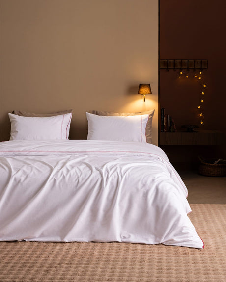 Premium Cotton Double Duvet Cover Set - Embroidered Elegance