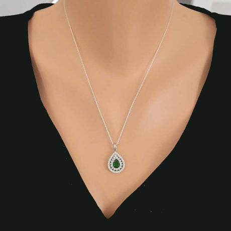 925 Sterling Silver Double Row Halo Teardrop Zircon Necklace