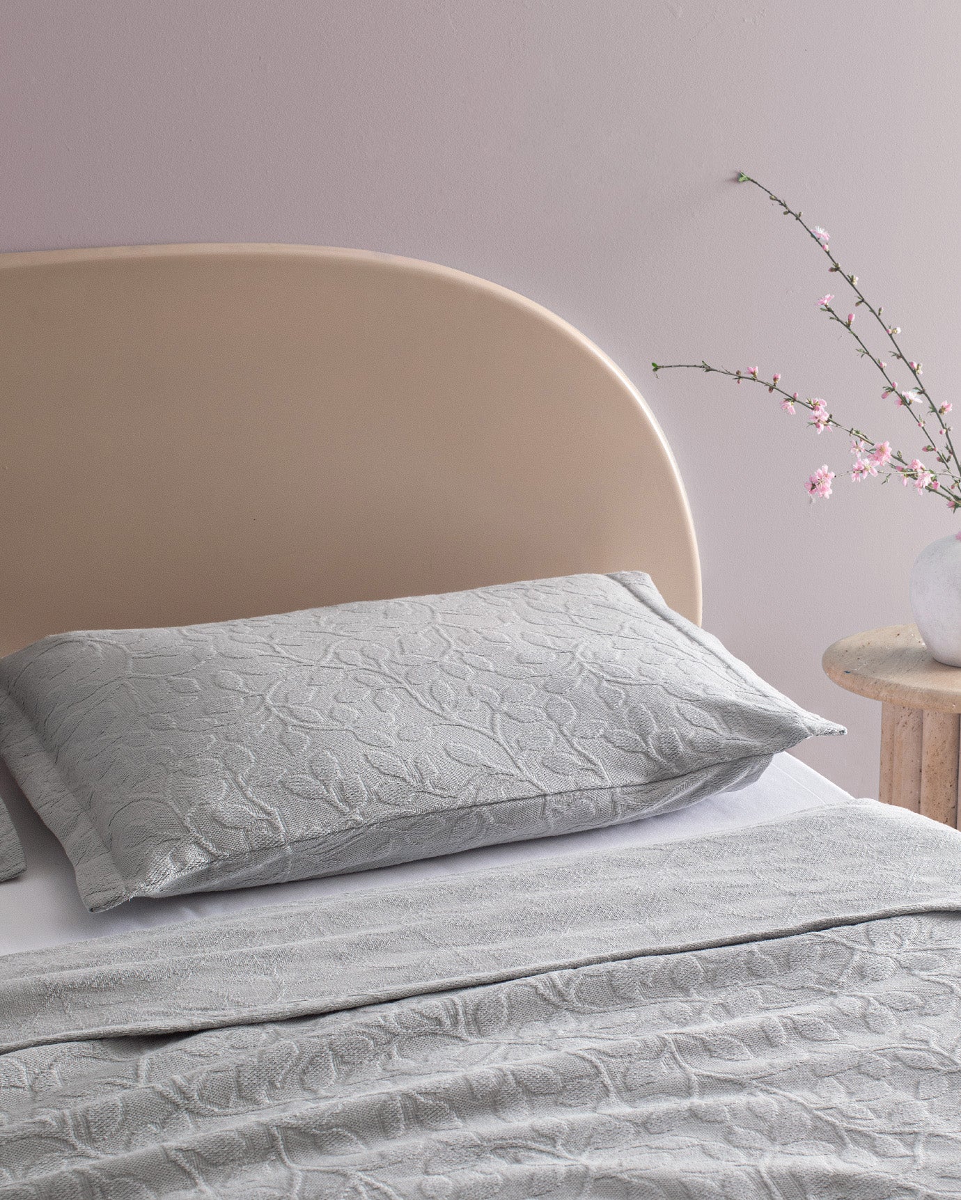 Cotton Bedspread Set - Single Size Bed Cover with Pillowcase, Grey