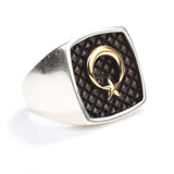 925 Sterling Silver Men's Ring - Embossed Crescent and Star