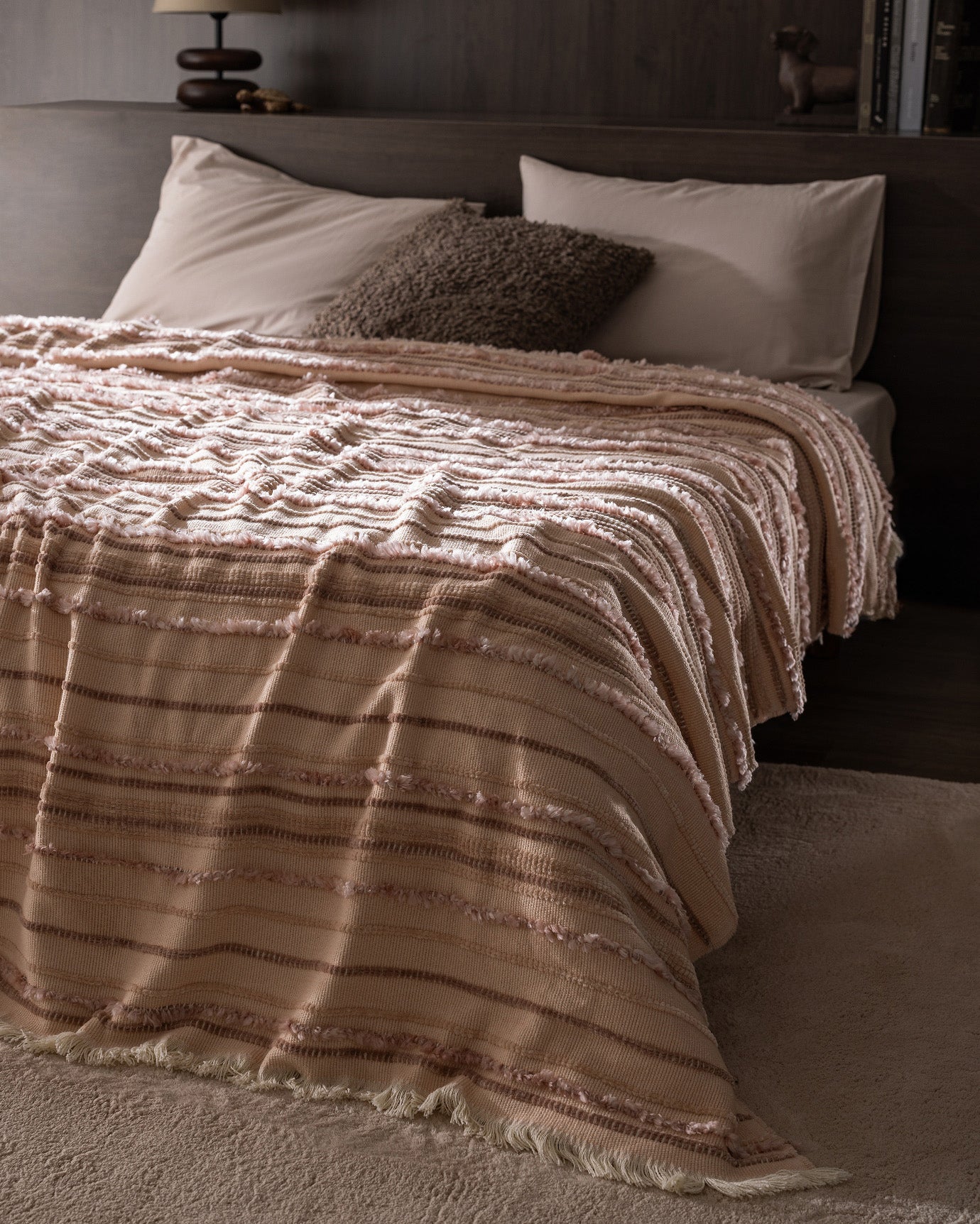 Acrylic-Polyester Double Bedspread - Montjalin Blush Hue