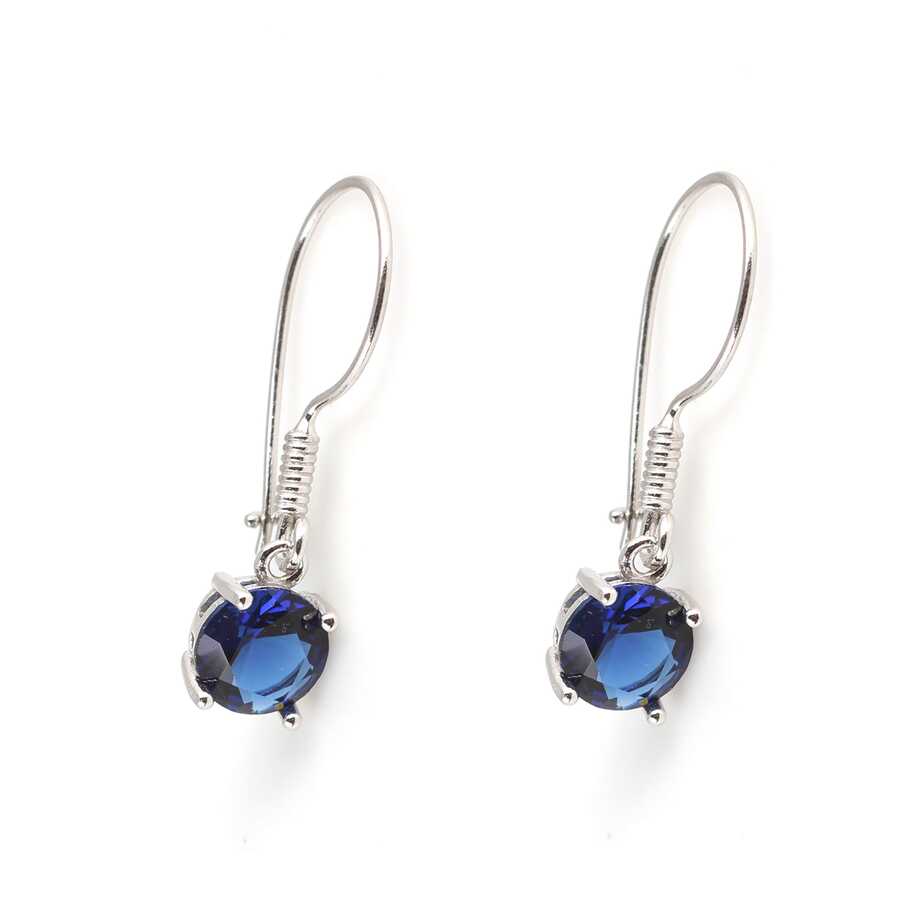 Premium 925 Sterling Silver Large Round Synthetic Sapphire Earrings