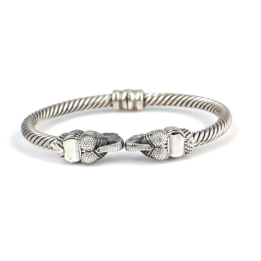 Premium Sterling Silver Mens Elephant Head Twist Bracelet