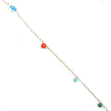 Sterling Silver Coral, Turquoise & Evil Eye Charm Anklet