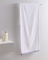 Soft Cotton Bath Towel - Absorbent White & Blue Design