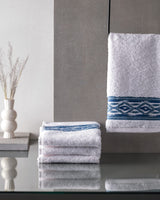 4-Pack 100% Cotton Hand Towel Set - Soft Absorbent Bathroom & Guest Towels - White & Blue