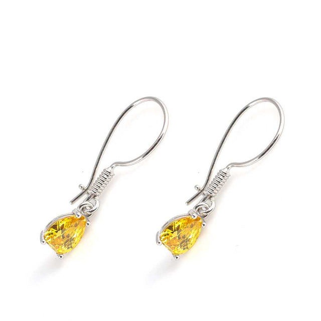 Sterling Silver Dainty Teardrop Drop Earrings - Citrine Zircon